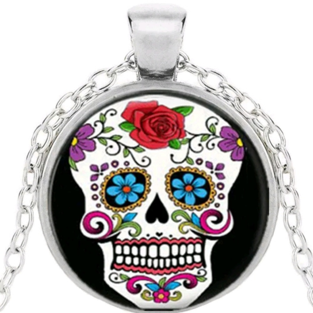 Steampunk Scull Cabochon Chain Pendant Necklace